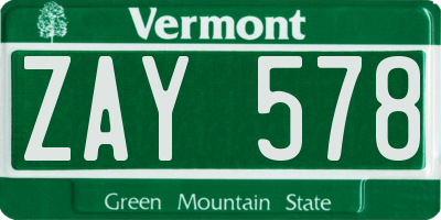 VT license plate ZAY578