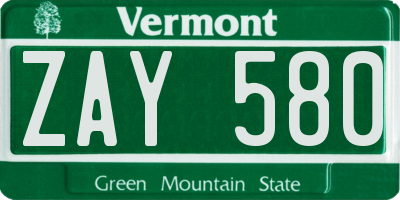 VT license plate ZAY580