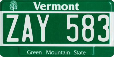VT license plate ZAY583