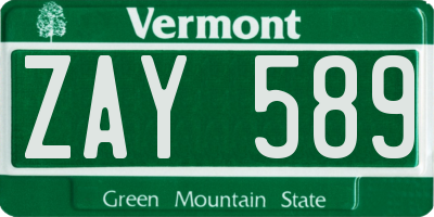VT license plate ZAY589