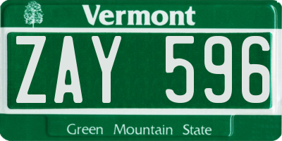 VT license plate ZAY596