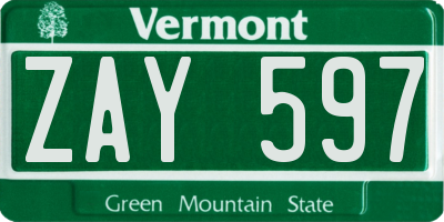 VT license plate ZAY597