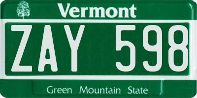 VT license plate ZAY598