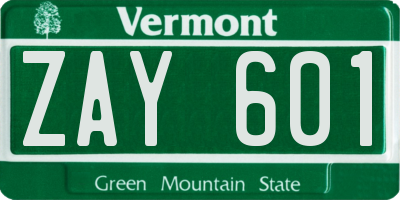 VT license plate ZAY601