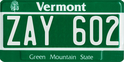 VT license plate ZAY602