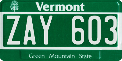 VT license plate ZAY603