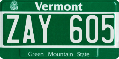 VT license plate ZAY605