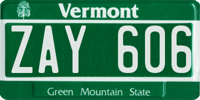 VT license plate ZAY606