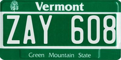 VT license plate ZAY608