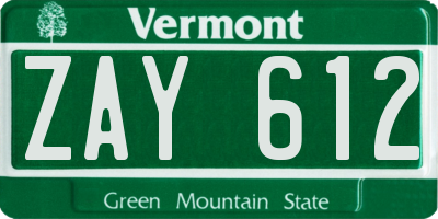 VT license plate ZAY612