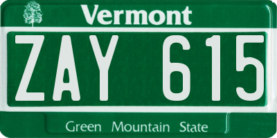 VT license plate ZAY615