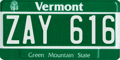 VT license plate ZAY616