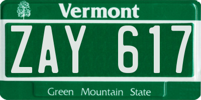 VT license plate ZAY617