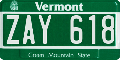 VT license plate ZAY618