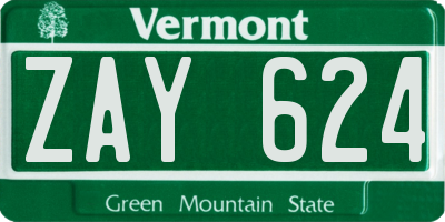 VT license plate ZAY624