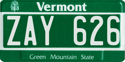 VT license plate ZAY626