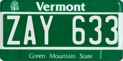 VT license plate ZAY633