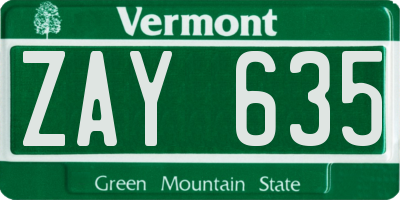 VT license plate ZAY635