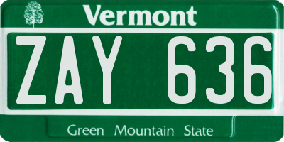 VT license plate ZAY636