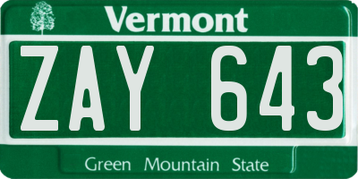 VT license plate ZAY643