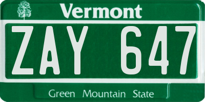 VT license plate ZAY647