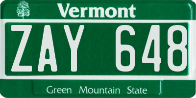 VT license plate ZAY648