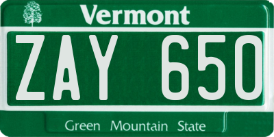 VT license plate ZAY650