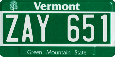 VT license plate ZAY651