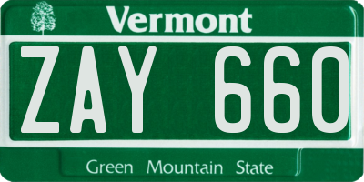 VT license plate ZAY660
