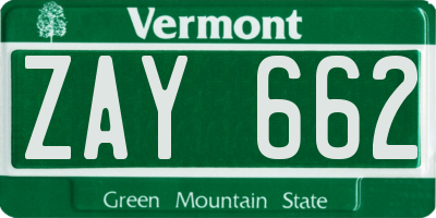 VT license plate ZAY662