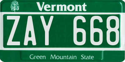 VT license plate ZAY668