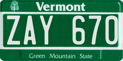 VT license plate ZAY670