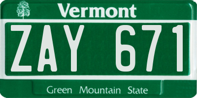 VT license plate ZAY671
