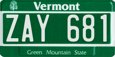 VT license plate ZAY681