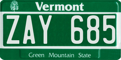 VT license plate ZAY685