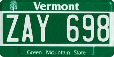 VT license plate ZAY698
