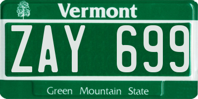 VT license plate ZAY699
