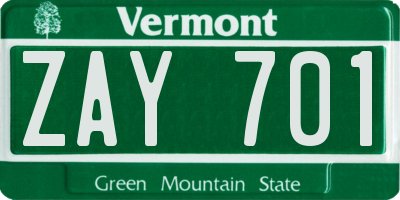 VT license plate ZAY701