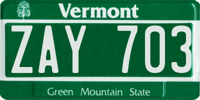 VT license plate ZAY703