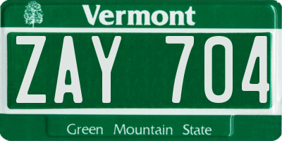 VT license plate ZAY704