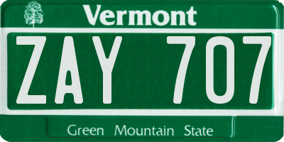 VT license plate ZAY707