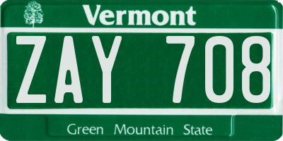 VT license plate ZAY708