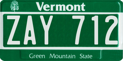 VT license plate ZAY712