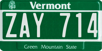 VT license plate ZAY714