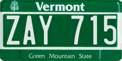 VT license plate ZAY715