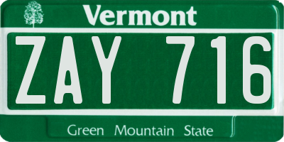 VT license plate ZAY716
