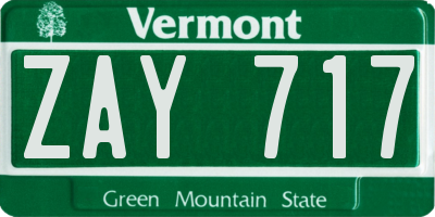 VT license plate ZAY717