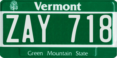 VT license plate ZAY718
