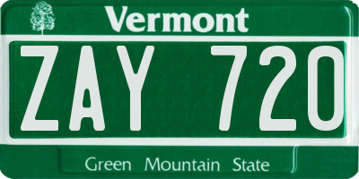 VT license plate ZAY720