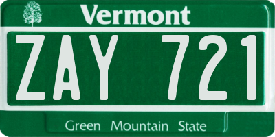 VT license plate ZAY721